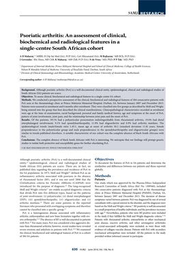 Psoriatic Arthritis: an Assessment of Clinical, Biochemical and Radiological Features in a Single-Centre South African Cohort