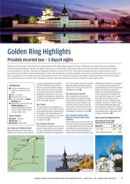 Golden Ring Highlights Privately Escorted Tour – 5 Days/4 Nights