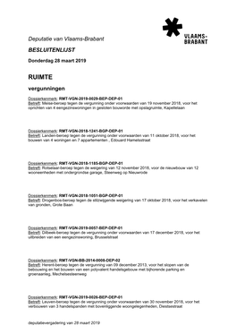 Besluitenlijst Van De Deputatie Van 28 Maart 2019