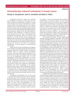 Chemotherapy-Induced Metastasis in Breast Cancer