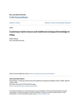 Customary Marine Tenure and Traditional Ecological Knowledge in Palau