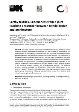 Earthy Textiles. Experiences from a Joint Teaching Encounter Between Textile Design and Architecture