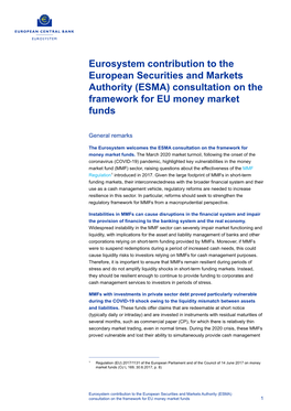 (ESMA) Consultation on the Framework for EU Money Market Funds