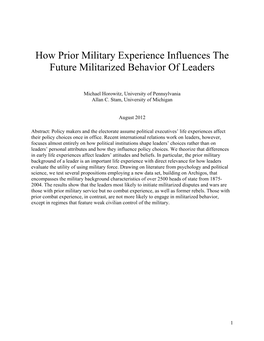 How Prior Military Experience Influences the Future Militarized Behavior of Leaders