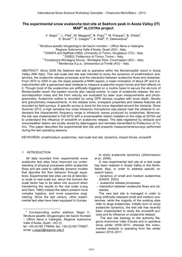 The Experimental Snow Avalanche Test Site at Seehore Peak in Aosta Valley (IT) MAP3 ALCOTRA Project