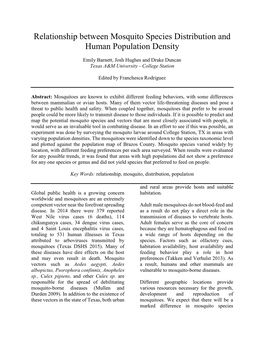 Relationship Between Mosquito Species Distribution and Human Population Density