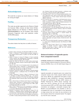 Enhanced Isolation of Legionella Species from Composted Material