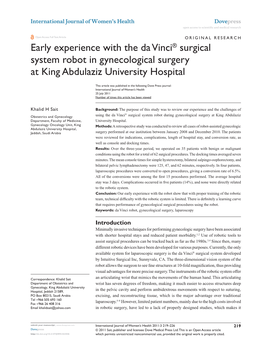 Early Experience with the Da Vinci® Surgical System Robot in Gynecological Surgery at King Abdulaziz University Hospital