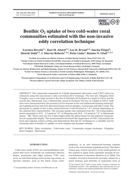 Benthic O2 Uptake of Two Cold-Water Coral Communities Estimated with the Non-Invasive Eddy Correlation Technique