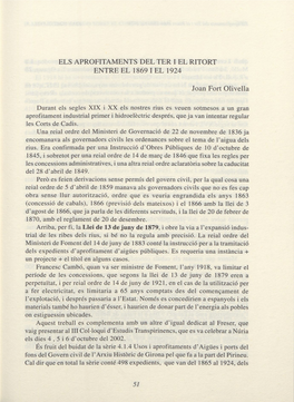 Els Aprofitaments Del Ter I El Ritort Entre El 1869 I El 1924