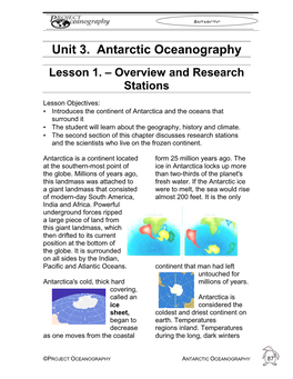 Unit 3. Antarctic Oceanography Lesson 1