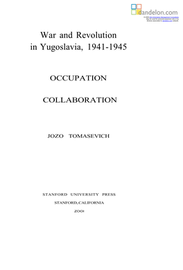 War and Revolution in Yugoslavia, 1941-1945