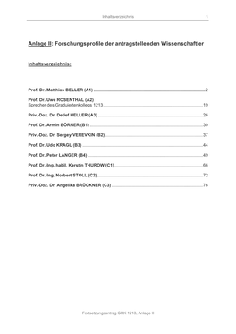 Anlage II: Forschungsprofile Der Antragstellenden Wissenschaftler