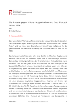 Die Prozesse Gegen Walther Huppenkothen Und Otto Thorbeck 1950 – 1956 Von Dr