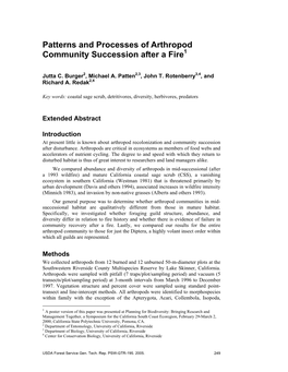 Patterns and Processes of Arthropod Community Succession After a Fire1