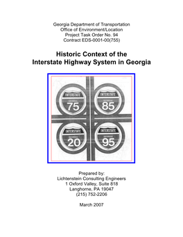 Historic Context of the Interstate Highway System in Georgia