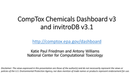 Comptox Chemicals Dashboard Version 3/2019