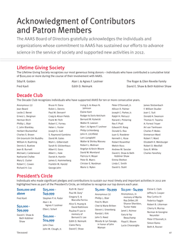 Acknowledgment of Contributors and Patron Members