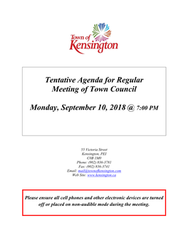 September 10, 2018 Tentative Agenda