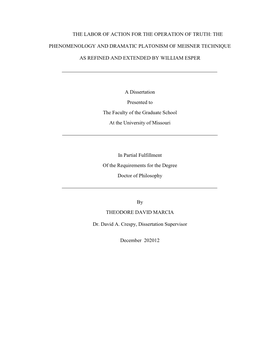 The Phenomenology and Dramatic Platonism of Meisner Technique As Refined And