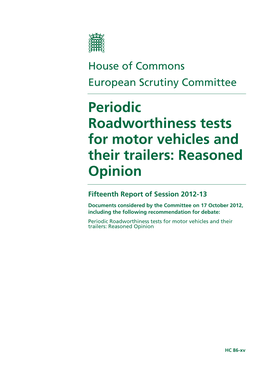 Periodic Roadworthiness Tests for Motor Vehicles and Their Trailers: Reasoned Opinion