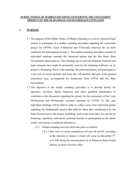 Public Notice of Market Sounding Concerning the Concession Project of the 08-Diamond and 09-Emerald Cptm Lines