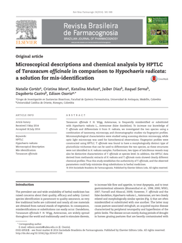 Microscopical Descriptions and Chemical Analysis by HPTLC of Taraxacum Officinale in Comparison to Hypochaeris Radicata: a Solution for Mis-Identification