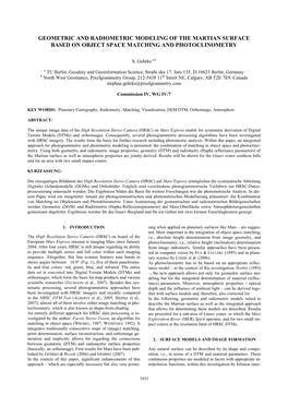 Geometric and Radiometric Modeling of the Martian Surface Based on Object Space Matching and Photoclinometry