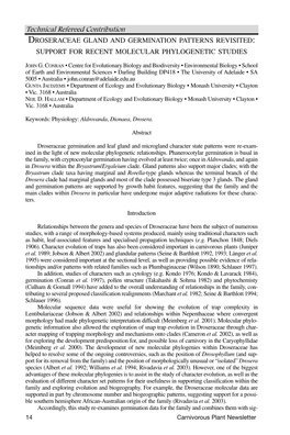 Droseraceae Gland and Germination Patterns Revisited: Support for Recent Molecular Phylogenetic Studies