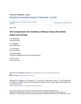 Sire Comparisons for Holsteins in Mexico Versus the United States and Canada