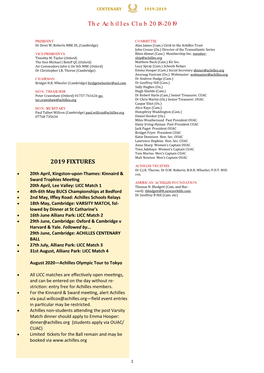 2019 FIXTURES the Achilles Club 2018-2019