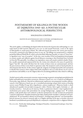 Postmemory of Killings in the Woods at Dębrzyna (1945–46): a Postsecular Anthropological Perspective