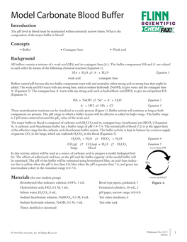 Model Carbonate Blood Buffer Introduction SCIENTIFIC the Ph Level in Blood Must Be Maintained Within Extremely Narrow Limits