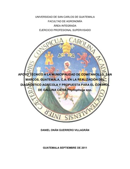 Apoyo Técnico a La Municipalidad De Comitancillo, San Marcos, Guatemala, C.A. En La Realización Del Diagnóstico Agrícola