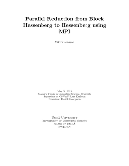 Parallel Reduction from Block Hessenberg to Hessenberg Using MPI