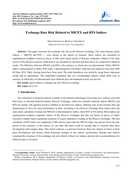 Exchange Rate Risk Related to MICEX and RTS Indices