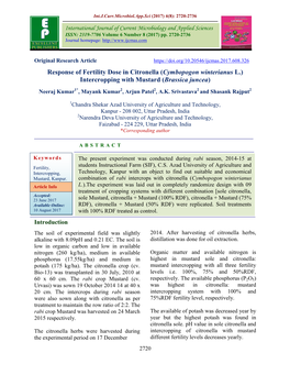 Response of Fertility Dose in Citronella (Cymbopogon Winterianus L.) Intercropping with Mustard (Brassica Juncea)