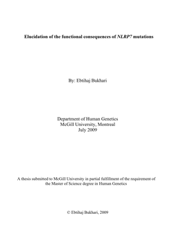 Elucidation of the Functional Consequences of NLRP7 Mutations