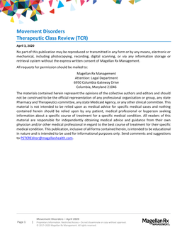 Movement Disorders Therapeutic Class Review (TCR)