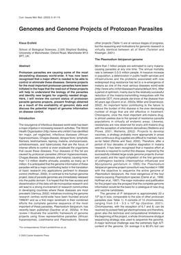 Genomes and Genome Projects of Protozoan Parasites