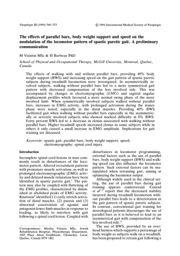 The Effects of Parallel Bars, Body Weight Support and Speed on the Modulation of the Locomotor Pattern of Spastic Paretic Gait