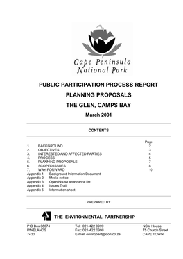 Public Participation Process Report Planning Proposals the Glen, Camps Bay