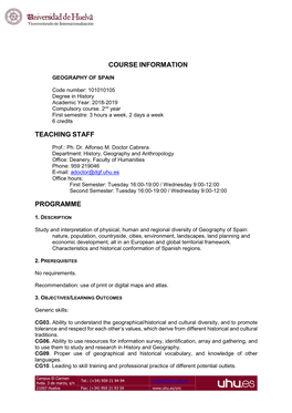 Course Information Teaching Staff Programme