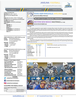 JAVELINA FOOTBALL 2017 @Javelinafb Game Notes