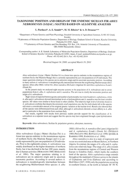 Taxonomic Position and Origin of the Endemic Sicilian Fir Abies Nebrodensis (Lojac.) Matte1 Based on Allozyme Analysis