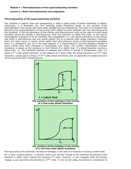 Thermodynamics of the Superconducting Transition Lecture 1