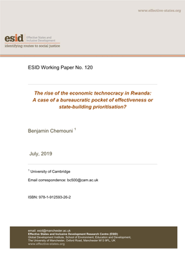 ESID Working Paper No. 120 the Rise of the Economic Technocracy In