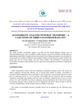 Accessibility Analysis to Public Transport – a Case Study of Thiruvananthapuram City