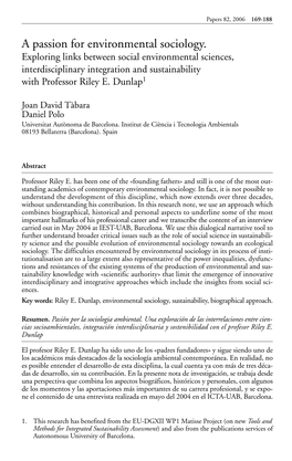 A Passion for Environmental Sociology. Exploring Links Between Social Environmental Sciences, Interdisciplinary Integration and Sustainability with Professor Riley E