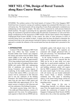 MRT NEL C706, Design of Bored Tunnels Along Race Course Road